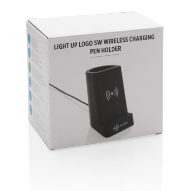 Logo trade promotional giveaways image of: Light up logo 5W wireless charging pen holder