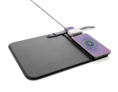 Logotrade promotional merchandise picture of: Swiss peak RCS recycled PU 15W 3 in 1 charging mousepad