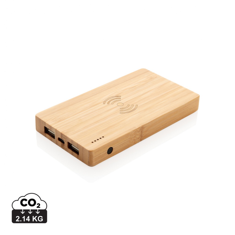 Logo trade promotional products image of: Bamboo 4.000 mAh wireless 5W Powerbank