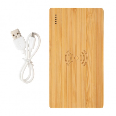 Logo trade promotional gifts picture of: Bamboo 4.000 mAh wireless 5W Powerbank