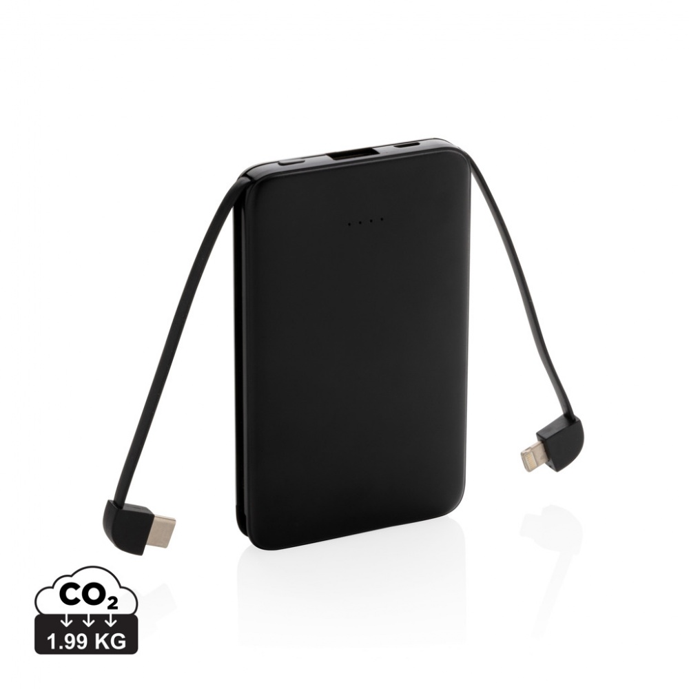 Logotrade promotional product picture of: 5.000 mAh Pocket Powerbank with integrated cables