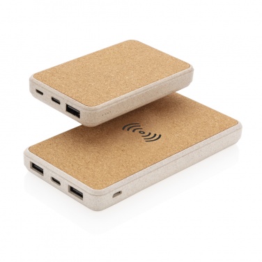 Logo trade advertising products image of: Cork and Wheat Straw 8.000 mAh 5W wireless powerbank