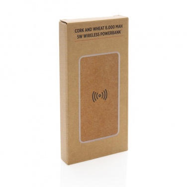 Logo trade promotional merchandise image of: Cork and Wheat Straw 8.000 mAh 5W wireless powerbank