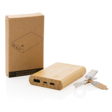 Logo trade promotional giveaways image of: Bamboo 5.000 mAh powerbank