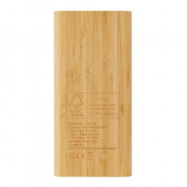 Logotrade promotional product picture of: Bamboo 8.000 mAh 5W wireless powerbank