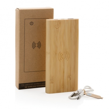 Logo trade promotional merchandise image of: Bamboo 8.000 mAh 5W wireless powerbank