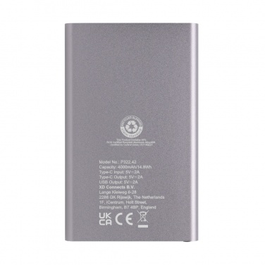 Logo trade business gift photo of: RCS recycled plastic/aluminum 4000 mah powerbank with type C