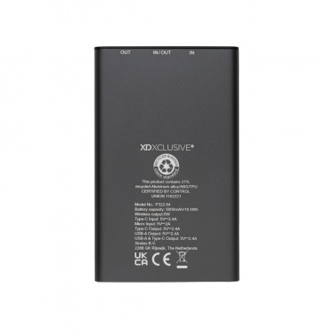 Logo trade promotional items image of: Terra RCS recycled aluminium 5000 mAh powerbank 5W wireless