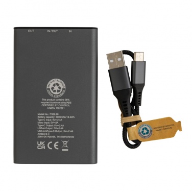 Logo trade promotional gifts picture of: Terra RCS recycled aluminium powerbank 5.000 mAh