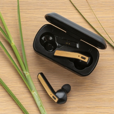 Logotrade promotional product picture of: Bamboo Free Flow TWS earbuds in case