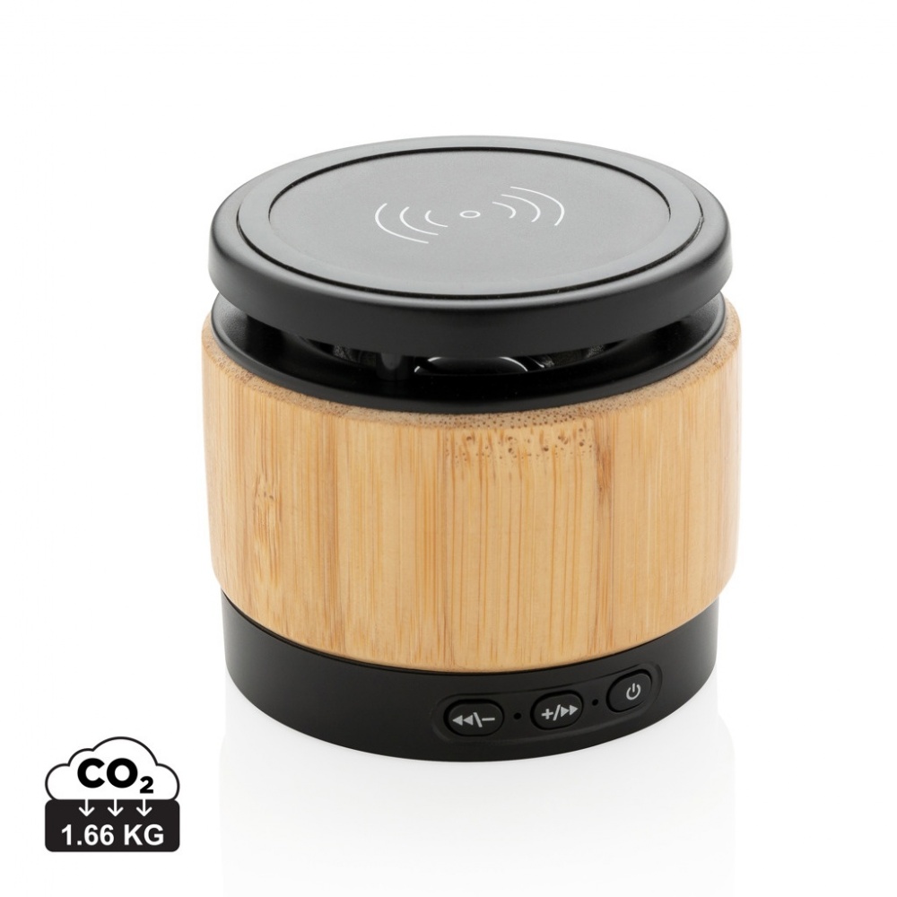 Logotrade advertising product image of: Bamboo wireless charger speaker