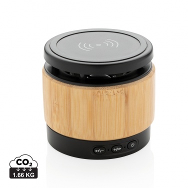 Logo trade corporate gifts image of: Bamboo wireless charger speaker