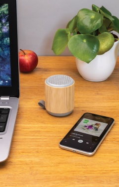 Logo trade corporate gift photo of: Bamboo and fabric 3W wireless speaker