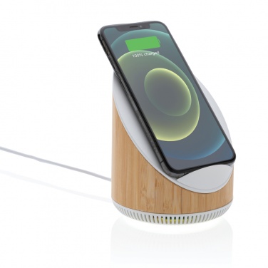 Logo trade promotional items image of: Ovate bamboo 5W speaker with 15W wireless charger