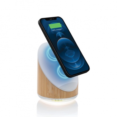 Logo trade corporate gifts image of: Ovate bamboo 5W speaker with 15W wireless charger