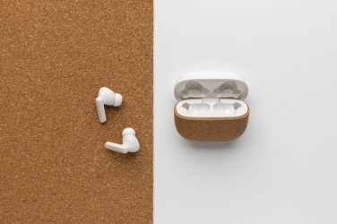 Logo trade promotional giveaways image of: Oregon RCS recycled plastic and cork TWS earbuds