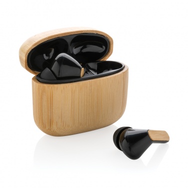 Logo trade promotional giveaway photo of: Bamboo TWS earbuds with RCS recycled plastic