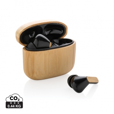 Logo trade promotional gifts picture of: Bamboo TWS earbuds with RCS recycled plastic