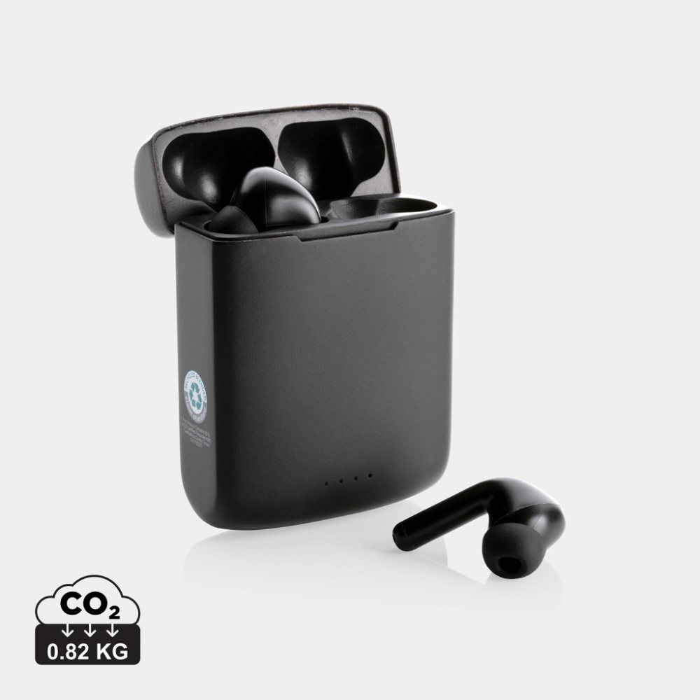 Logotrade corporate gift picture of: Skywave RCS recycled plastic solar earbuds