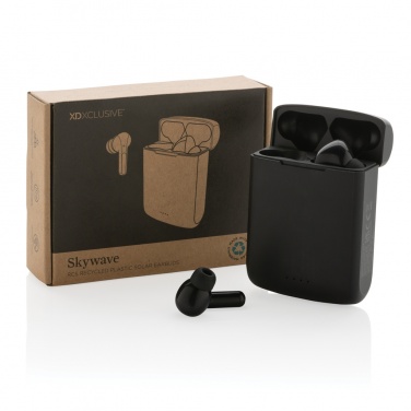 Logotrade promotional item image of: Skywave RCS recycled plastic solar earbuds