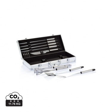 Logo trade promotional giveaways image of: 12 pcs barbecue set in aluminium box