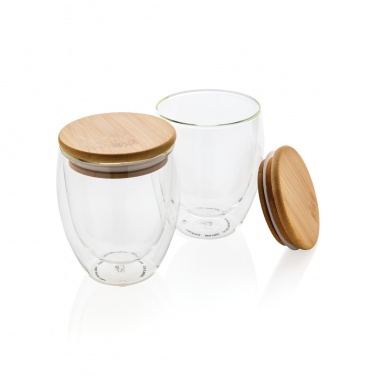 Logotrade business gift image of: Double wall borosilicate glass with bamboo lid 250ml 2pc set