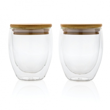 Logotrade promotional gift image of: Double wall borosilicate glass with bamboo lid 250ml 2pc set