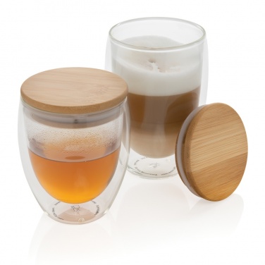 Logotrade promotional items photo of: Double wall borosilicate glass with bamboo lid 250ml 2pc set