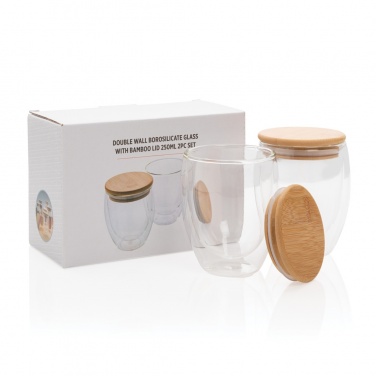 Logotrade advertising product picture of: Double wall borosilicate glass with bamboo lid 250ml 2pc set