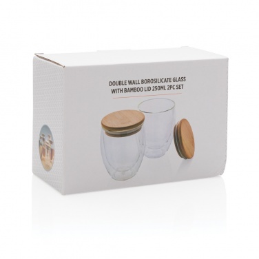 Logo trade promotional merchandise picture of: Double wall borosilicate glass with bamboo lid 250ml 2pc set