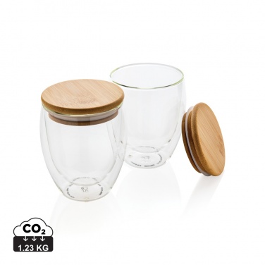 Logo trade promotional products picture of: Double wall borosilicate glass with bamboo lid 250ml 2pc set