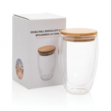 Logo trade promotional items image of: Double wall borosilicate glass with bamboo lid 350ml