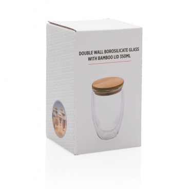 Logo trade promotional giveaways picture of: Double wall borosilicate glass with bamboo lid 350ml