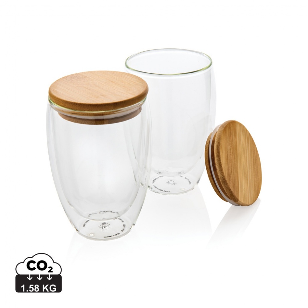 Logo trade promotional items picture of: Double wall borosilicate glass with bamboo lid 350ml 2pc set