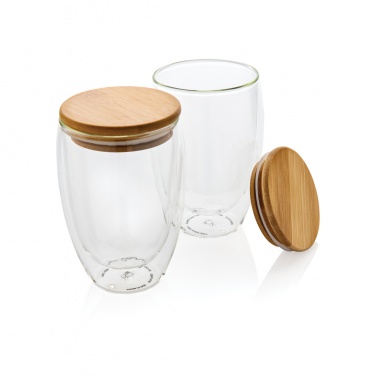 Logo trade promotional product photo of: Double wall borosilicate glass with bamboo lid 350ml 2pc set