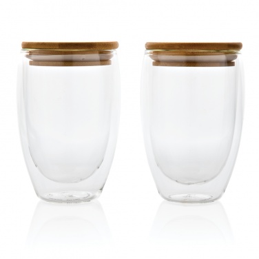 Logotrade promotional product image of: Double wall borosilicate glass with bamboo lid 350ml 2pc set