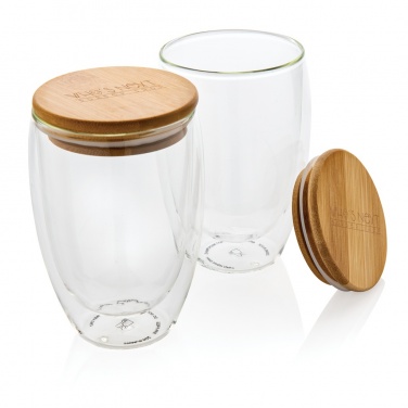 Logotrade promotional merchandise picture of: Double wall borosilicate glass with bamboo lid 350ml 2pc set