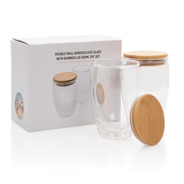 Logotrade advertising product image of: Double wall borosilicate glass with bamboo lid 350ml 2pc set