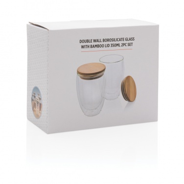 Logotrade promotional item image of: Double wall borosilicate glass with bamboo lid 350ml 2pc set