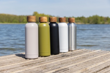 Logo trade business gift photo of: Wood RCS certified recycled stainless steel vacuum bottle