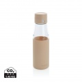 Ukiyo glass hydration tracking bottle with sleeve, brown