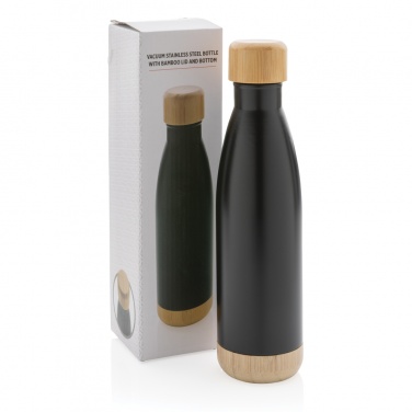 Logo trade promotional merchandise picture of: Vacuum stainless steel bottle with bamboo lid and bottom