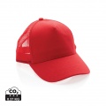 Impact AWARE™ Brushed rcotton 5 panel trucker cap 190gr, red