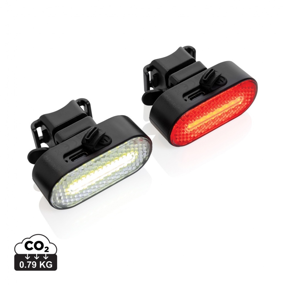 Logo trade promotional items picture of: Lumino RCS recycled plastic USB re-chargeable bike light set