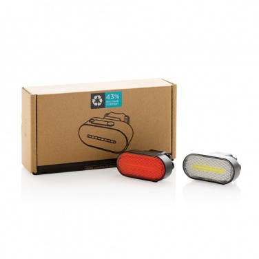 Logo trade promotional product photo of: Lumino RCS recycled plastic USB re-chargeable bike light set