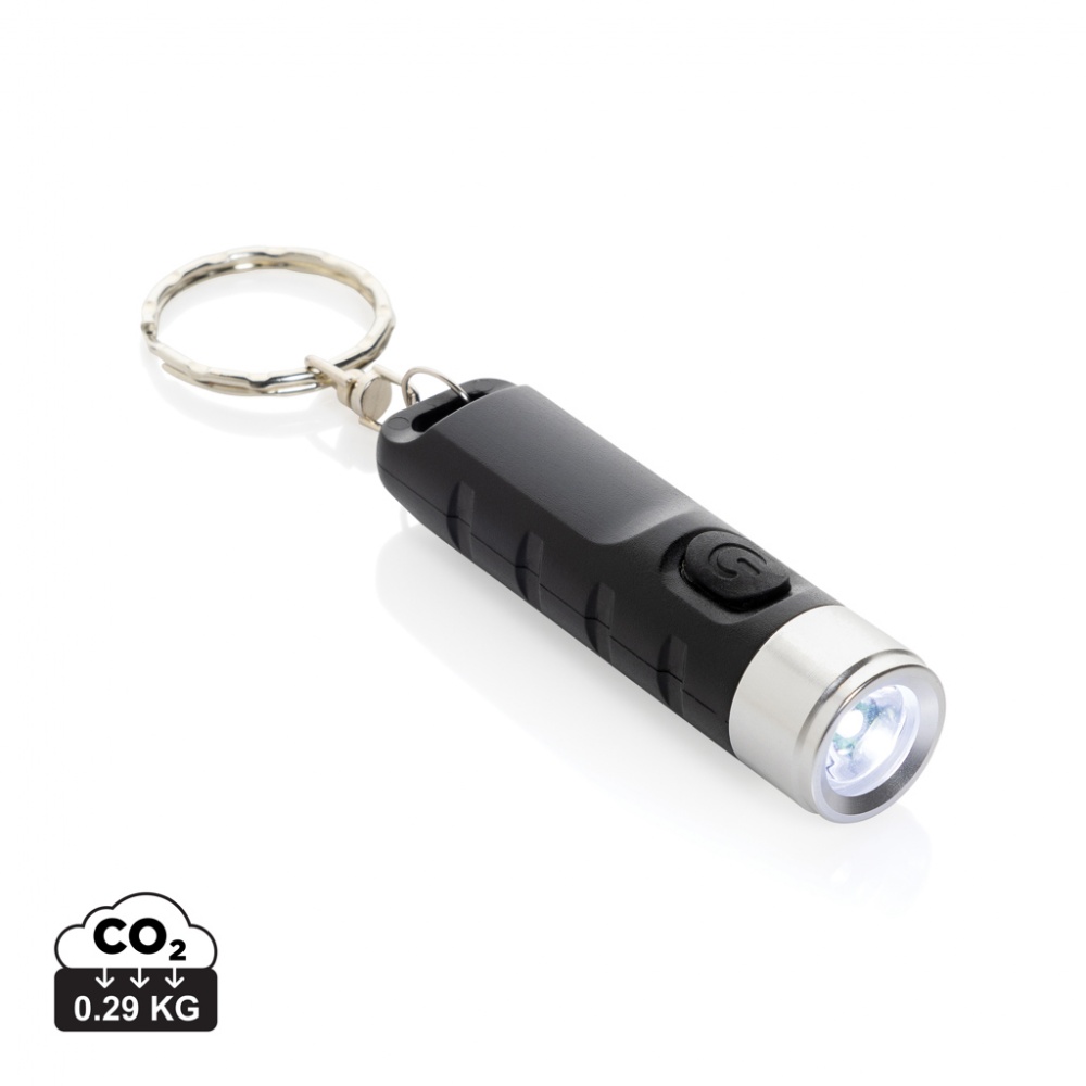 Logotrade promotional items photo of: Globix RCS recycled plastic USB re-chargeable keychain torch