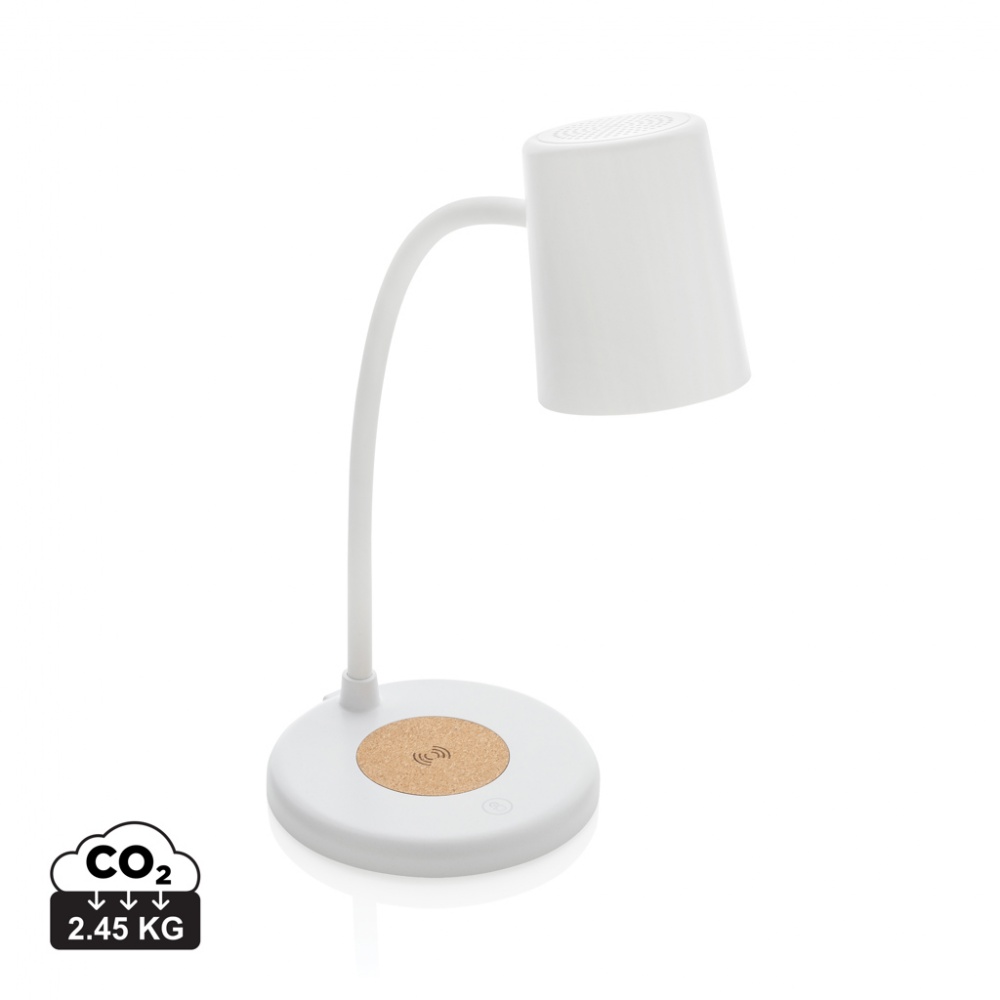 Logo trade promotional gifts picture of: Zenara RCS recycled plastic and cork 15W wireless desk lamp