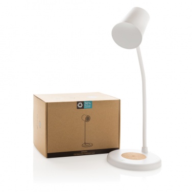 Logo trade corporate gifts image of: Zenara RCS recycled plastic and cork 15W wireless desk lamp