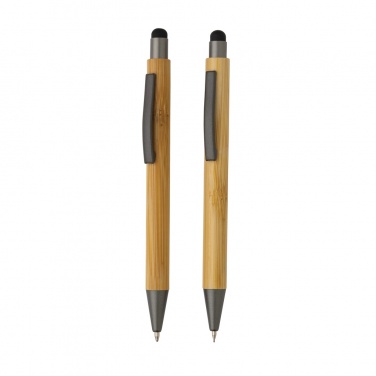 Logo trade promotional items image of: Bamboo modern pen set in box