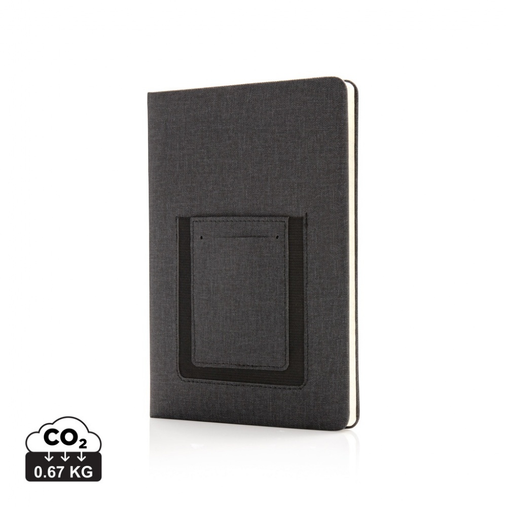 Logo trade advertising products image of: Deluxe A5 Notebook with phone pocket